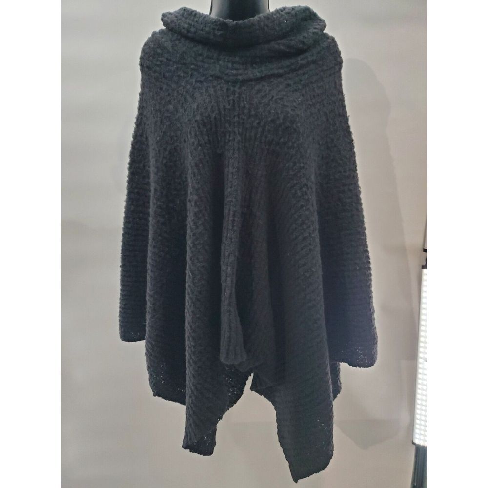 BCBG Maxazria Women's All Black Turtle Neck Poncho Sweater One Size